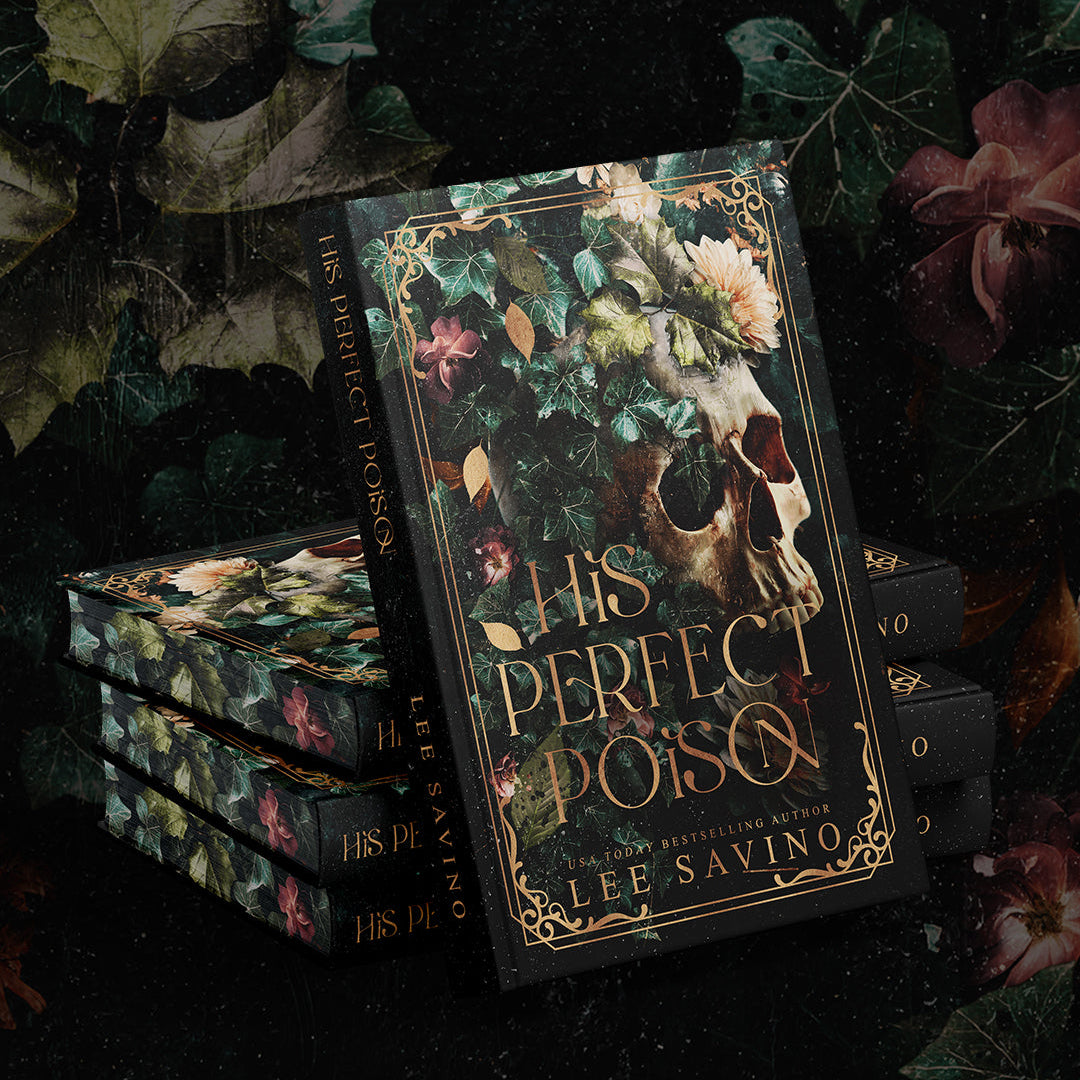 Book titled 'His Perfect Poison' by Lee Savino with a dark, leafy background